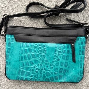 Elegant Teal Crocodile Embossed Crossbody Bag